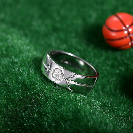 Custom Engraved Basketball Signet Ring in Silver