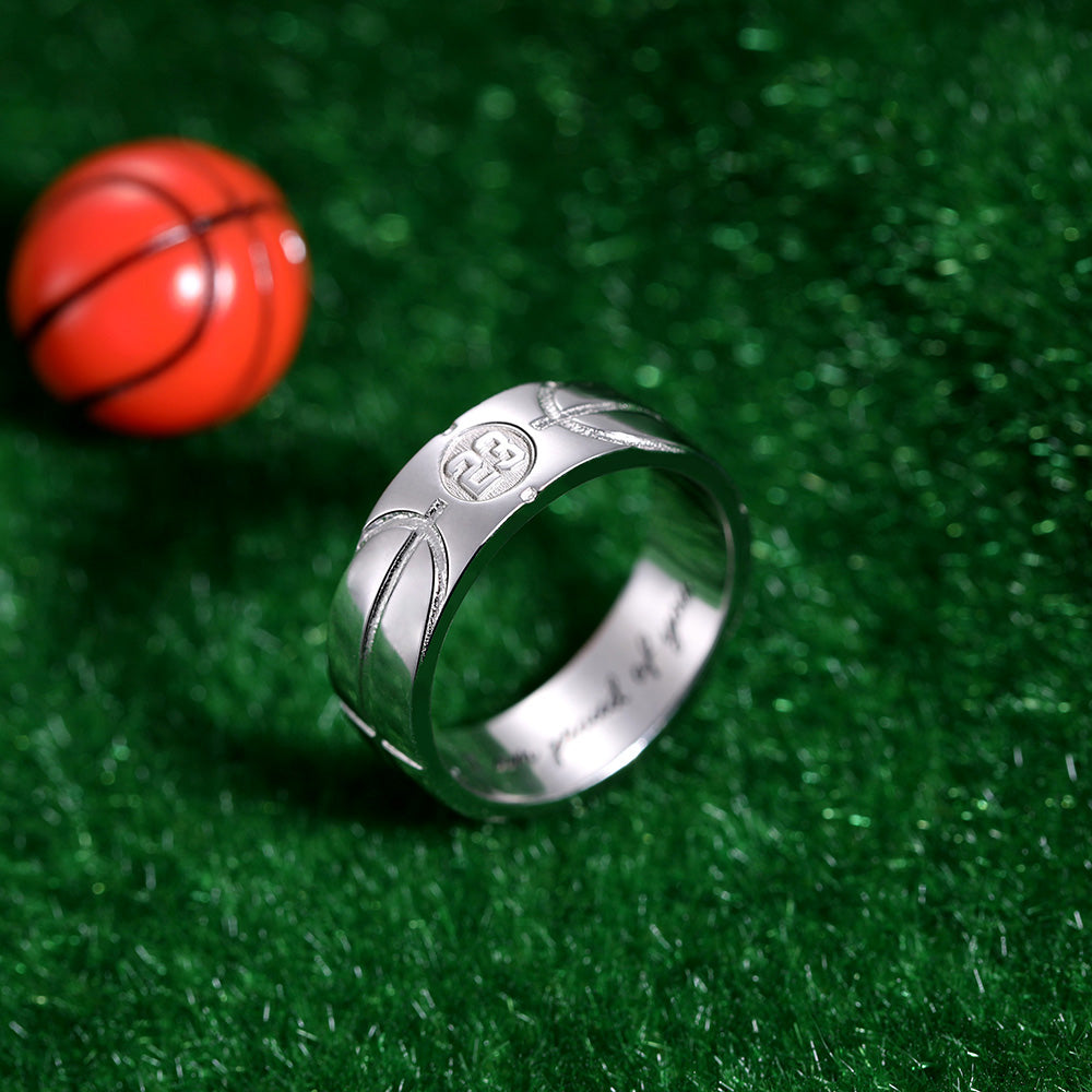 Custom Engraved Basketball Signet Ring in Silver