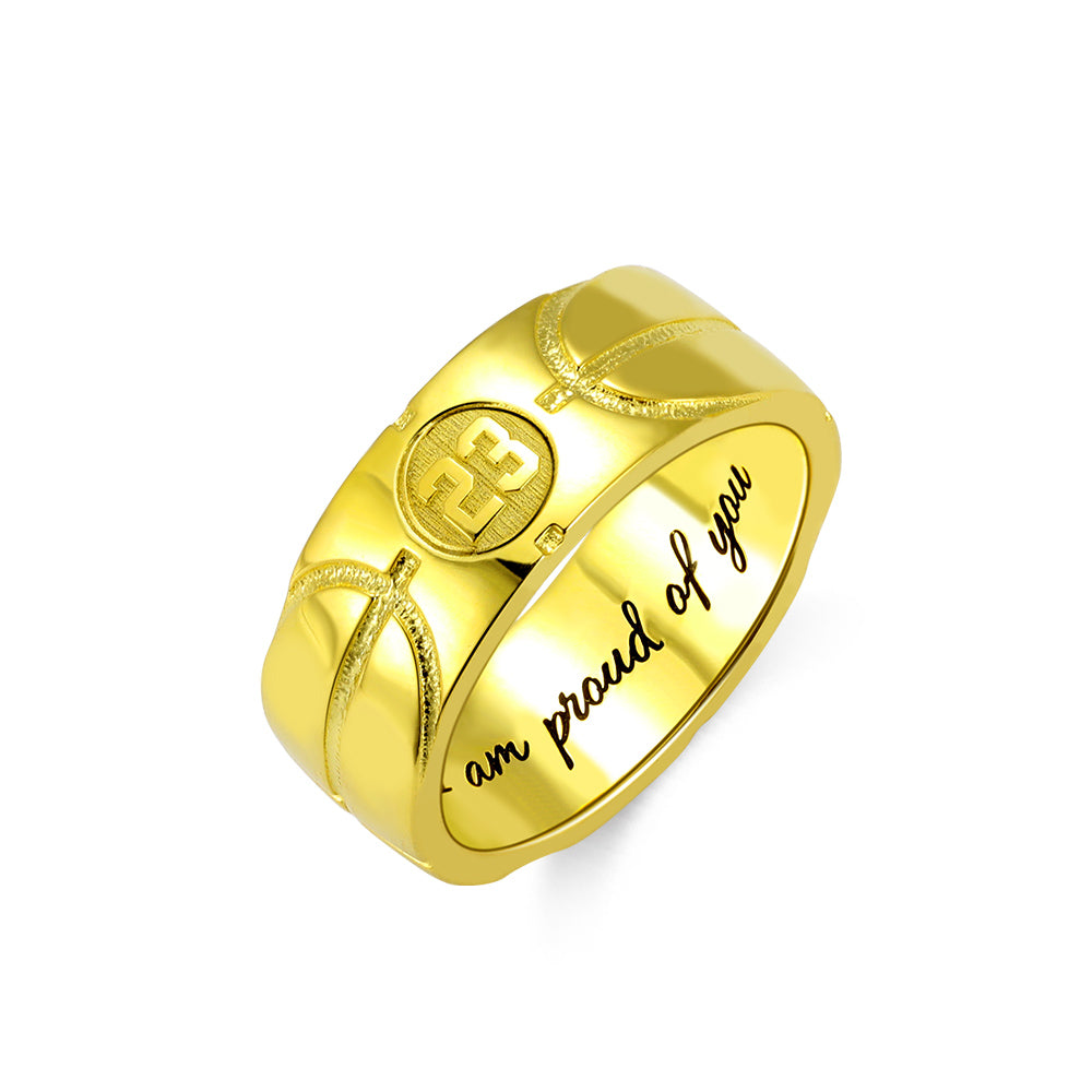 Custom Engraved Basketball Signet Ring in Silver