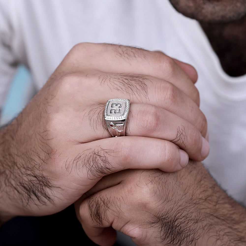 Custom Engraved Basketball Signet Ring with Birthstone