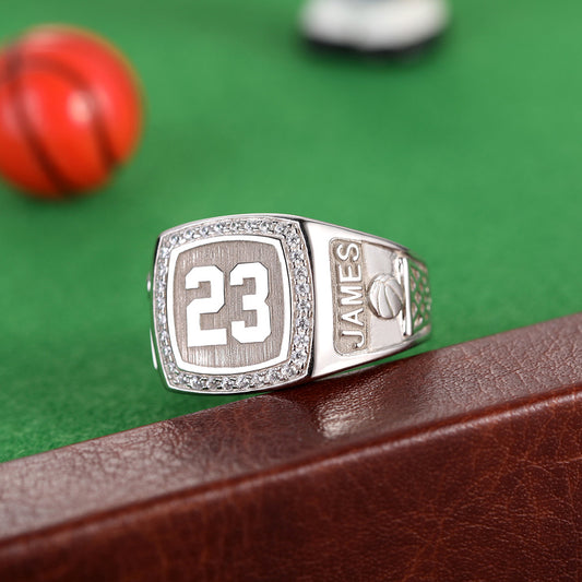 Custom Engraved Basketball Signet Ring with Birthstone