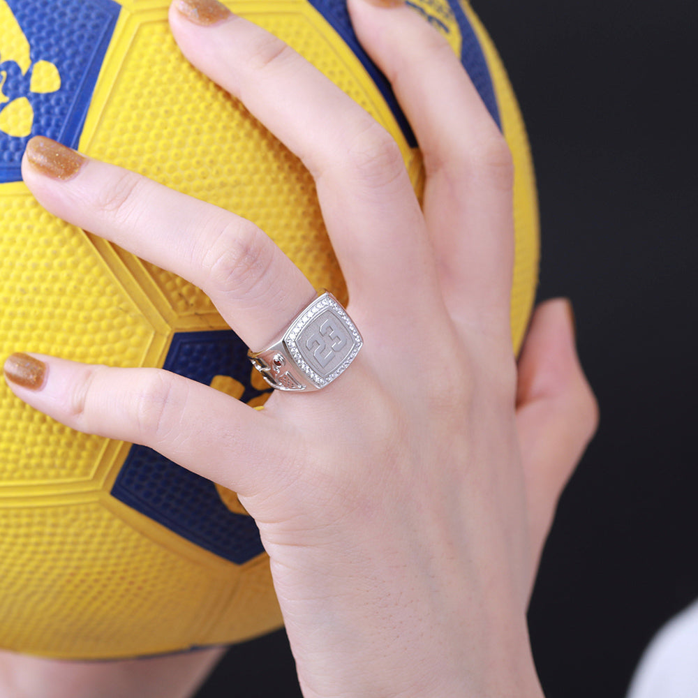 Custom Engraved Basketball Signet Ring with Birthstone