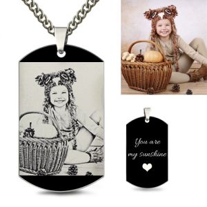 Custom Black & White Photo Black Titanium Steel Dog Tag Necklace