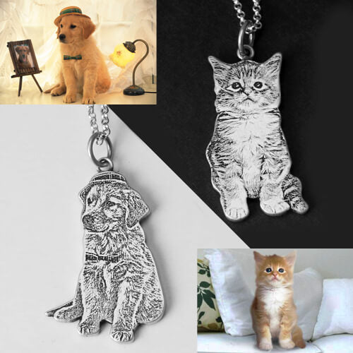 Custom Pet Portrait Engraved  Necklace
