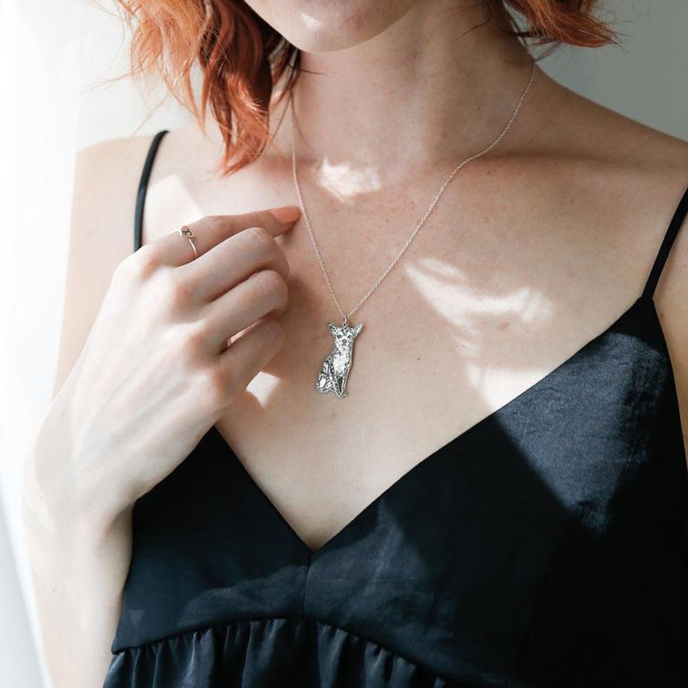 women wearing personalized dog photo 925 silver necklace