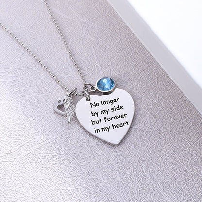 Custom Pet Memorial Heart Birthstone 925 Silver  Necklace With Wing And Paw Print