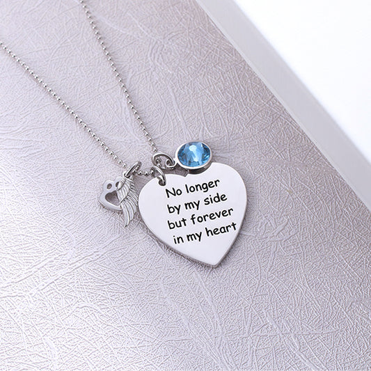 Custom Pet Memorial Heart Birthstone 925 Silver  Necklace With Wing And Paw Print