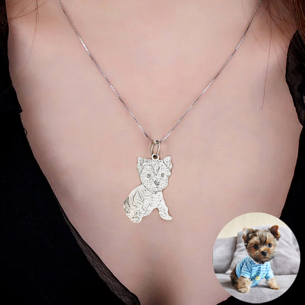 Custom Pet Portrait Engraved  Necklace