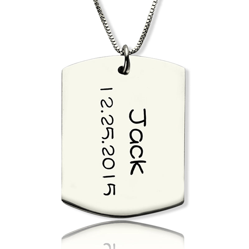 Personalized Dog Tag Pendant with Name and Birth Date 925 Silver