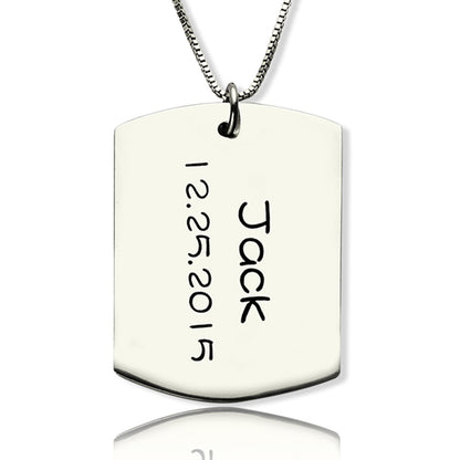 Personalized Dog Tag Pendant with Name and Birth Date 925 Silver