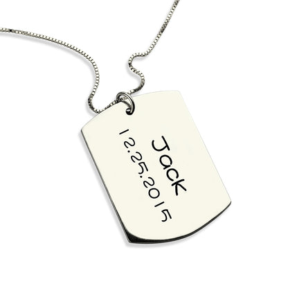 Personalized Dog Tag Pendant with Name and Birth Date 925 Silver