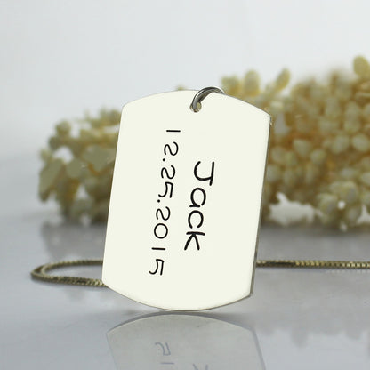Personalized Dog Tag Pendant with Name and Birth Date 925 Silver