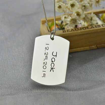 Personalized Dog Tag Pendant with Name and Birth Date 925 Silver