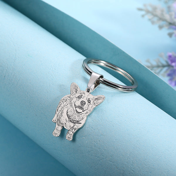 Personalized  Pet Portrait  Keychain - Pet Memorial- Birthday Gift for Pet Lover
